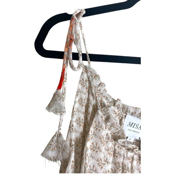 NWT MISA DRESS MIDI FLORAL TIERED RUFFLE COTTAGECORE BOHO CHIC CORAL PEACH BEIGE - Picture 9 of 15